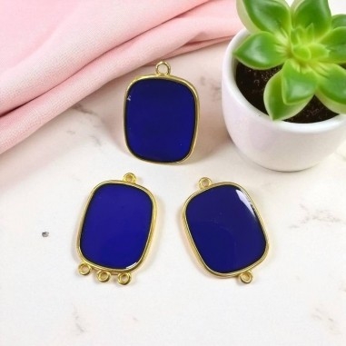 Ciondolo piastra in resina Blu notte e Acciaio dorato 22x30mm - Vari modelli | GDO