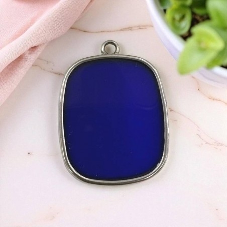 Ciondolo piastra in resina Blu notte e Acciaio rodio 22x30mm - 1 anellina | GDO