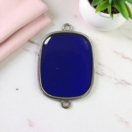 Ciondolo piastra in resina Blu notte e Acciaio rodio 22x30mm - 2 anelline | GDO