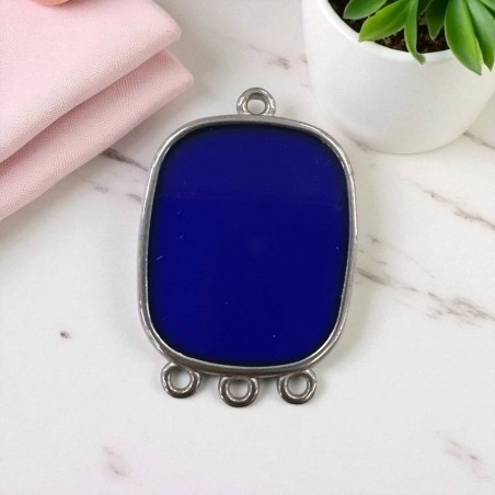 Ciondolo piastra in resina Blu notte e Acciaio rodio 22x30mm - 4 anelline | GDO