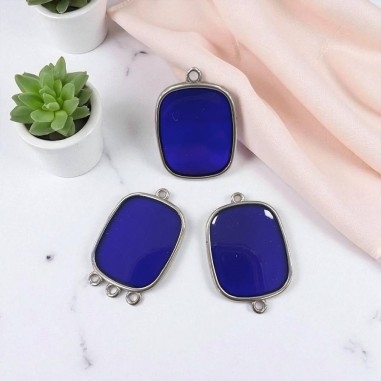 Ciondolo piastra in resina Blu notte e Acciaio rodio 22x30mm - Vari modelli | GDO