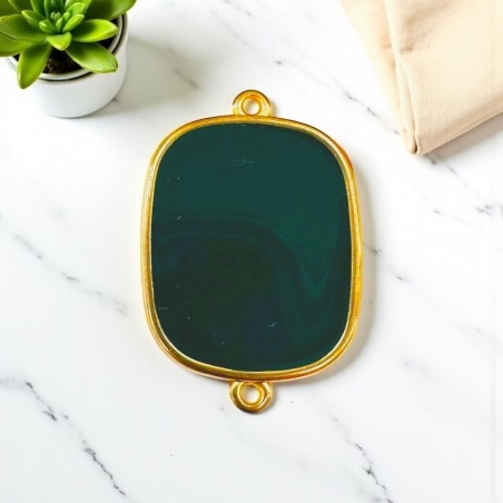 Ciondolo piastra in resina Verde cacciatore e Acciaio dorato 22x30mm - 2 anelline | GDO