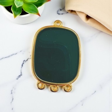 Ciondolo piastra in resina Verde cacciatore e Acciaio dorato 22x30mm - 4 anelline | GDO