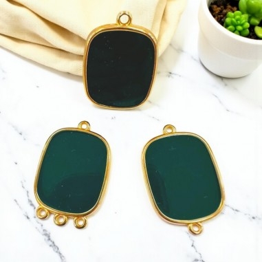 Ciondolo piastra in resina Verde cacciatore e Acciaio dorato 22x30mm - Vari modelli | GDO