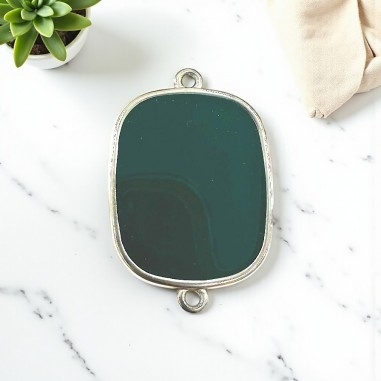 Ciondolo piastra in resina Verde cacciatore e Acciaio rodio 22x30mm - 2 anelline| GDO