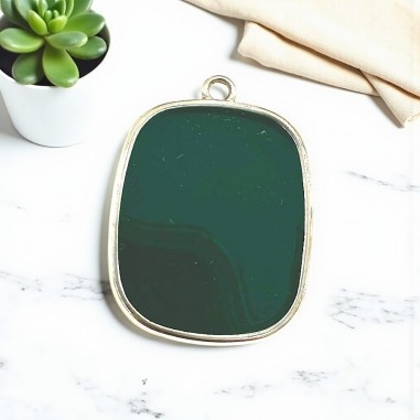 Ciondolo piastra in resina Verde cacciatore e Acciaio rodio 22x30mm - 1 anellina | GDO