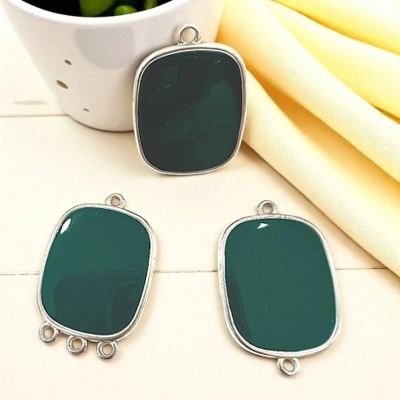 Ciondolo piastra in resina Verde cacciatore e Acciaio rodio 22x30mm - Vari modelli | GDO
