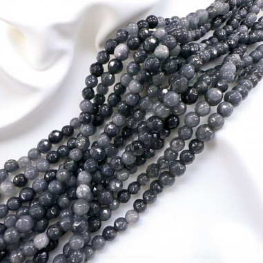 Filo pietre dure Agata tonda sfaccettata colore Grigio avio 4mm 95pz | GDO