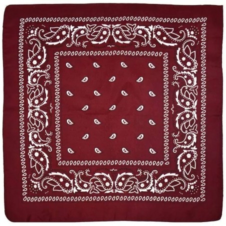 Bandana in cotone, stile vintage, fantasia bordò, 55x55cm, marchio Gioie d'Oriente