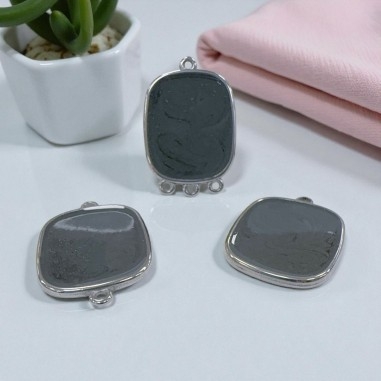 Ciondolo piastra in resina Grigio sfumato e Acciaio rodio 22x30mm - Vari modelli | GDO