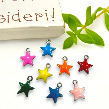 Ciondolo a forma di Stella smaltata in acciaio argento 10x8mm 1pz | GDO