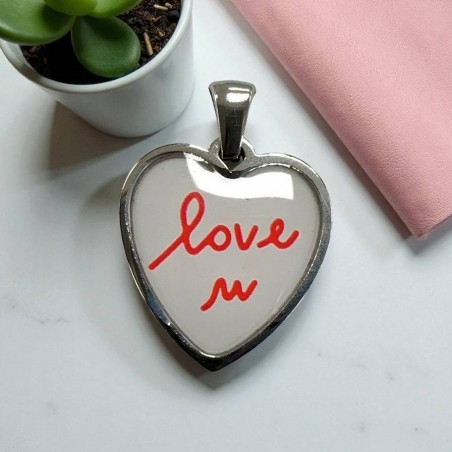Ciondolo cuore con stampa "love u" in acciaio 19x21mm 1pz Gioie d'Oriente