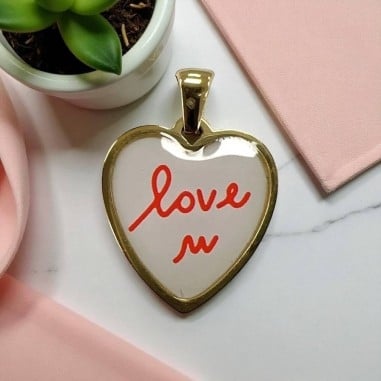 Ciondolo cuore con stampa "love u" in acciaio 19x21mm 1pz Gioie d'Oriente