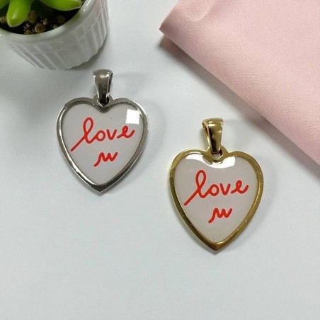 Ciondolo cuore con stampa "love u" in acciaio 19x21mm 1pz Gioie d'Oriente
