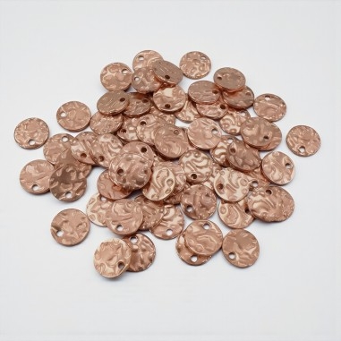 Medagliette tonde martellate in acciaio oro rosa 8 e 10 mm 6pz Gioie d'Oriente