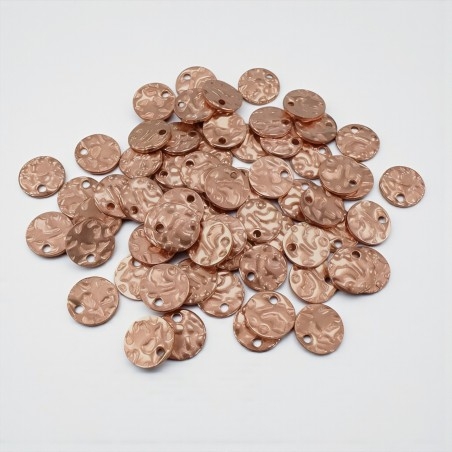 Medagliette tonde martellate in acciaio oro rosa 8 e 10 mm 6pz Gioie d'Oriente