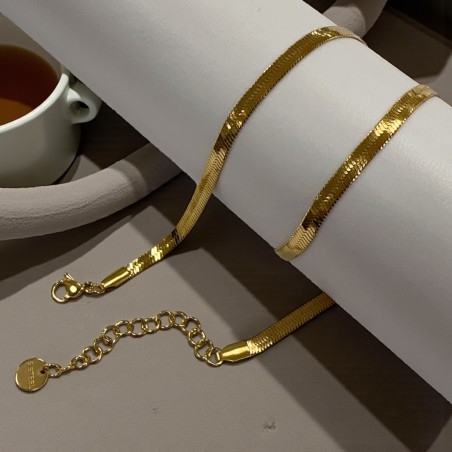 Collana snake in acciaio dorato, spessore 4mm, lunghezza 40cm, marchio Gioie d'Oriente