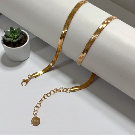 Collana snake in acciaio dorato, spessore 4mm, lunghezza 40cm, marchio Gioie d'Oriente