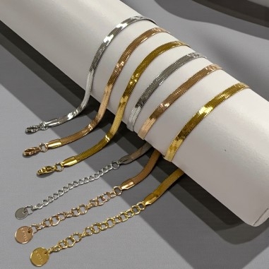 Collana snake in acciaio dorato, spessore 4mm, lunghezza 40cm, marchio Gioie d'Oriente