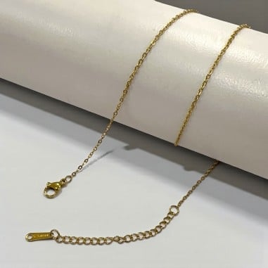 Base collana acciaio sottile maglia ovale 1.5mm, 40+5cm con targhetta finale, marchio Gioie d'Oriente