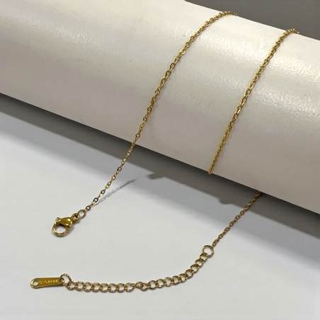 Base collana acciaio sottile maglia ovale 1.5mm, 40+5cm con targhetta finale, marchio Gioie d'Oriente