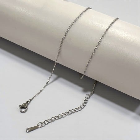 Base collana acciaio sottile maglia ovale 1.5mm, 40+5cm con targhetta finale, marchio Gioie d'Oriente