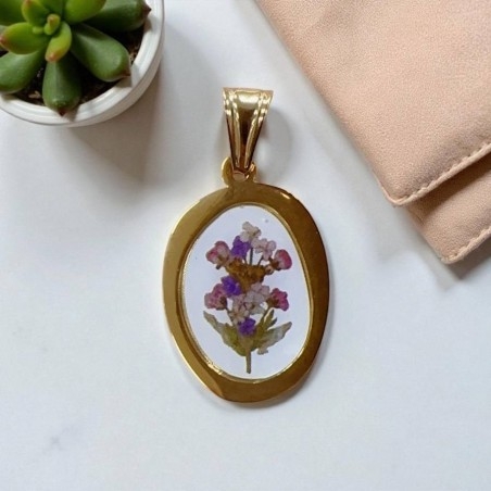 Ciondolo ovale irregolare con stampa di Violette in Acciaio dorato 1pz | GDO