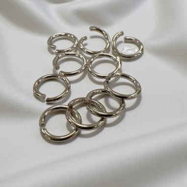 Anellini aperti in argento 925, forma tonda, colore rodio, 7mm, filo 0.9mm, 10 pezzi, marchio Gioie d'Oriente