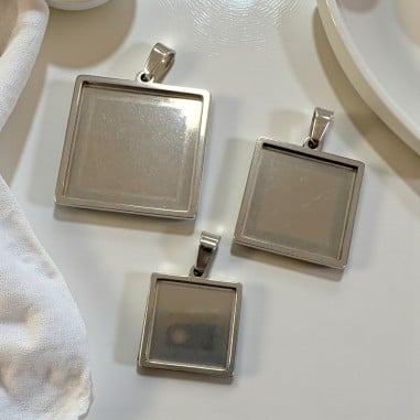 Base cabochon quadrata in acciaio inox varie misure 1pz Gioie d'Oriente