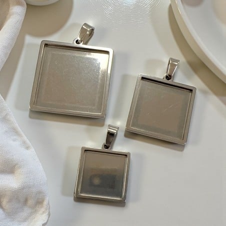Base cabochon quadrata in acciaio inox varie misure 1pz Gioie d'Oriente
