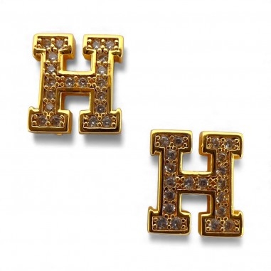 Ciondolo Lettera alfabetica in Ottone Oro con Strass 11mm 1pz - Gioie d'Oriente