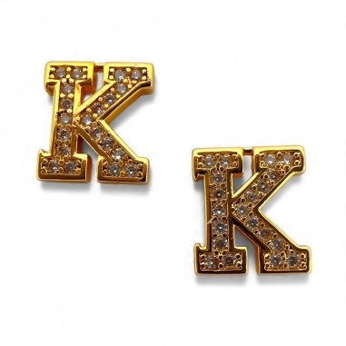 Ciondolo Lettera alfabetica in Ottone Oro con Strass 11mm 1pz - Gioie d'Oriente
