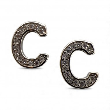 Ciondolo Lettera alfabetica in Ottone Argento con Strass 11mm 1pz - Gioie d'Oriente