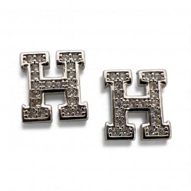 Ciondolo Lettera alfabetica in Ottone Argento con Strass 11mm 1pz - Gioie d'Oriente