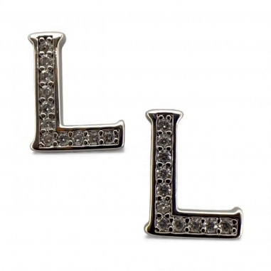Ciondolo Lettera alfabetica in Ottone Argento con Strass 11mm 1pz - Gioie d'Oriente