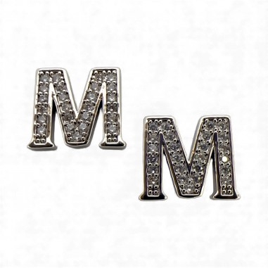 Ciondolo Lettera alfabetica in Ottone Argento con Strass 11mm 1pz - Gioie d'Oriente