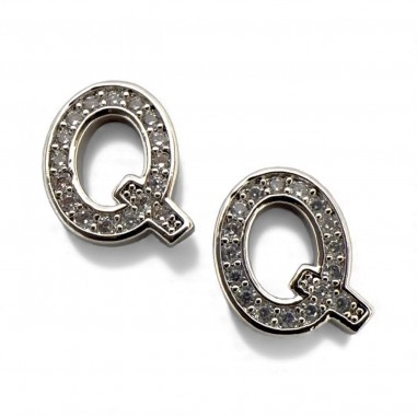 Ciondolo Lettera alfabetica in Ottone Argento con Strass 11mm 1pz - Gioie d'Oriente
