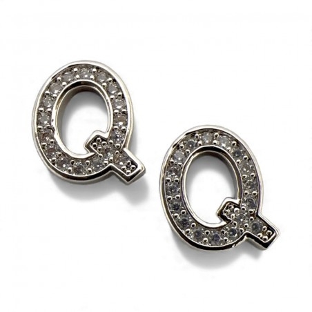 Ciondolo Lettera alfabetica in Ottone Argento con Strass 11mm 1pz - Gioie d'Oriente