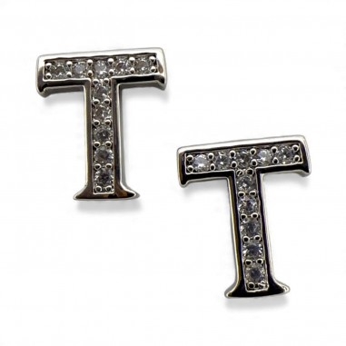 Ciondolo Lettera alfabetica in Ottone Argento con Strass 11mm 1pz - Gioie d'Oriente