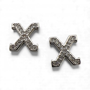 Ciondolo Lettera alfabetica in Ottone Argento con Strass 11mm 1pz - Gioie d'Oriente