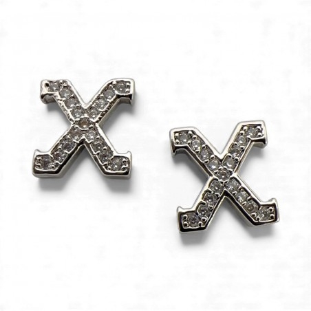 Ciondolo Lettera alfabetica in Ottone Argento con Strass 11mm 1pz - Gioie d'Oriente
