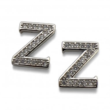 Ciondolo Lettera alfabetica in Ottone Argento con Strass 11mm 1pz - Gioie d'Oriente