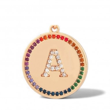 Pendente iniziale A in ottone oro 18k con zirconi arcobaleno 20 mm 1pz Gioie d'Oriente