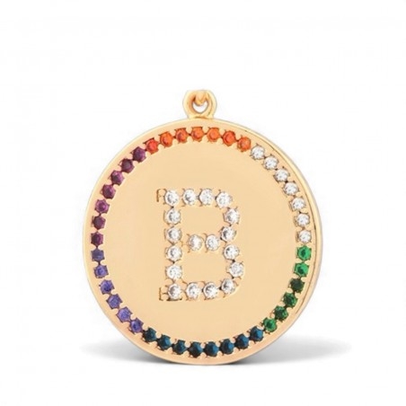 Pendente iniziale B in ottone oro 18k con zirconi arcobaleno 20 mm 1pz Gioie d'Oriente