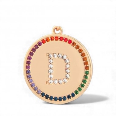 Pendente iniziale D in ottone oro 18k con zirconi arcobaleno 20 mm 1pz Gioie d'Oriente