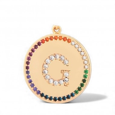 Pendente iniziale G in ottone oro 18k con zirconi arcobaleno 20 mm 1pz Gioie d'Oriente