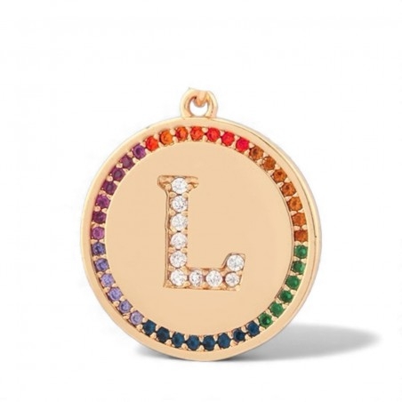 Pendente iniziale L in ottone oro 18k con zirconi arcobaleno 20 mm 1pz Gioie d'Oriente
