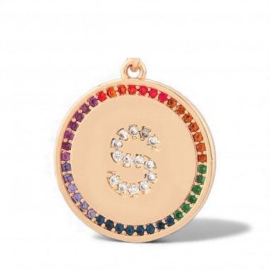 Pendente iniziale S in ottone oro 18k con zirconi arcobaleno 20 mm 1pz Gioie d'Oriente
