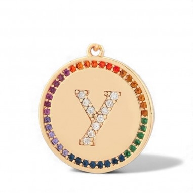 Pendente iniziale Y in ottone oro 18k con zirconi arcobaleno 20 mm 1pz Gioie d'Oriente