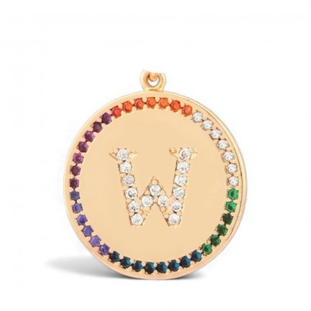 Pendente iniziale W in ottone oro 18k con zirconi arcobaleno 20 mm 1pz Gioie d'Oriente